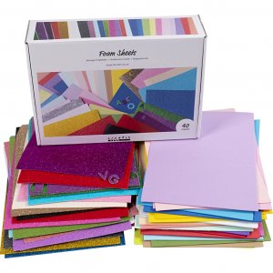 Feuilles décoratives en mousse de caoutchouc souple A4 210 x 297 mm, couleurs assorties, lot de 40. Feuilles décoratives en mousse de caoutchouc souple A4 210 x 297 mm, couleurs assorties, lot de 40.