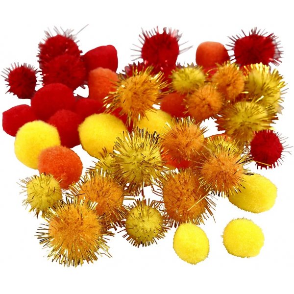 Pompons - orange - rouge - jaune - 48 pcs