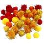 Pompons - orange - rouge - jaune - 48 pcs
