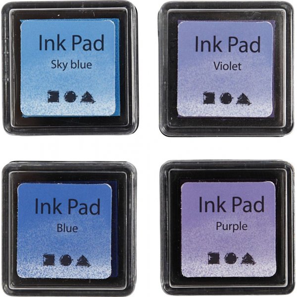 Tampon encreur - bleu - bleu ciel - violet - violet - 4 pcs