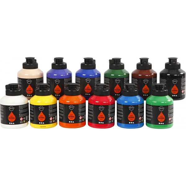 Pigment Art School - couleurs standards - semi-brillant - 12 x 500 ml Pigment Art School - couleurs standards - semi-brillant - 12 x 500 ml