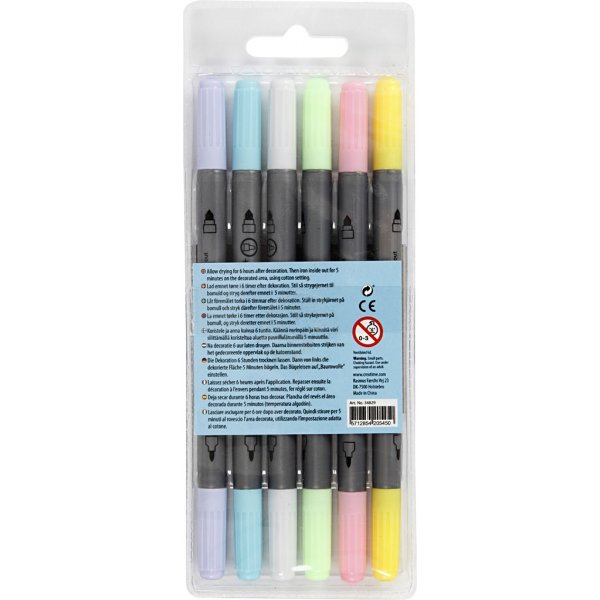 Marqueurs textiles - couleurs pastel - 6 pcs