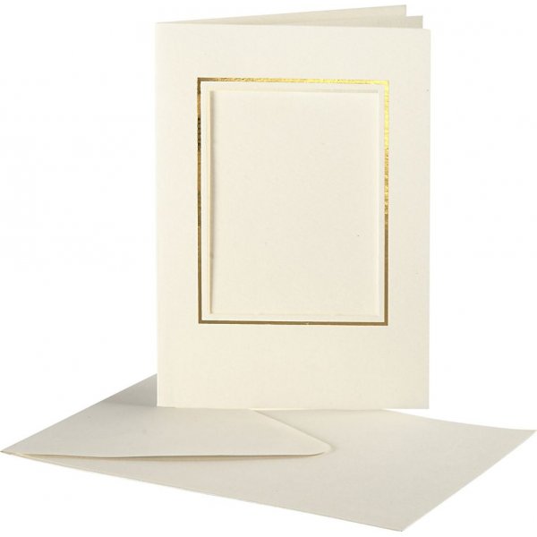 Cartes passe-partout avec enveloppes - blanc cass - rectangulaires avec bord dor - 10 jeux