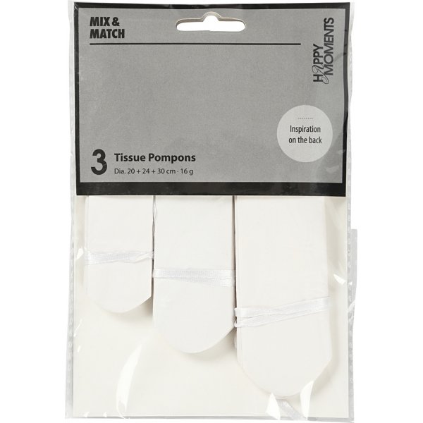 Pompons en papier - blanc - 3 pcs Pompons en papier - blanc - 3 pcs