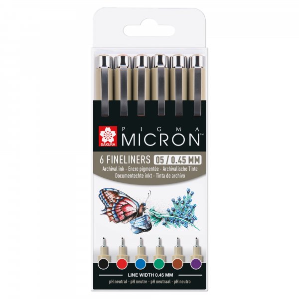 Ensemble Fineliner Pigma Micron - 6 stylos (Basic 05)