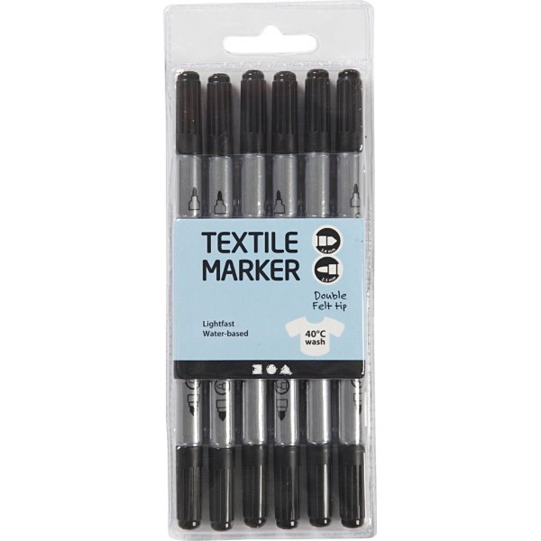 Marqueurs textiles - noirs - 6 pcs