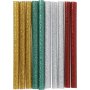 Btons de colle pour mini pistolet  colle - or - vert - rouge - argent - paillettes - L10 cm - 10 pcs