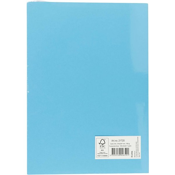 Carton color - bleu turquoise - A4 - 180 g - 100 feuilles