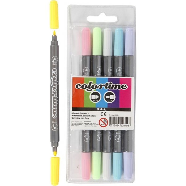 Marqueur double Colortime - couleurs pastel - 6 pcs Marqueur double Colortime - couleurs pastel - 6 pcs