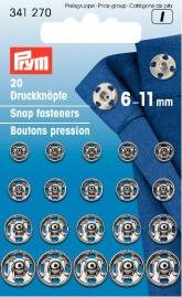 Boutons-pression (cousus), laiton argenté 6-11 mm 20 pcs Boutons-pression (cousus), laiton argenté 6-11 mm 20 pcs