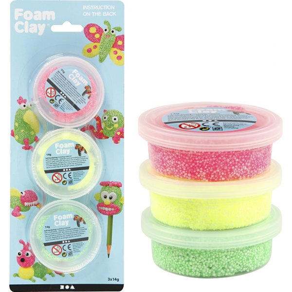 Foam Clay - vert clair - rose fluo - jaune fluo - 3 x 14 g