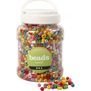 Perles en bois - couleurs et tailles mélangées - 400 ml Perles en bois - couleurs et tailles mélangées - 400 ml