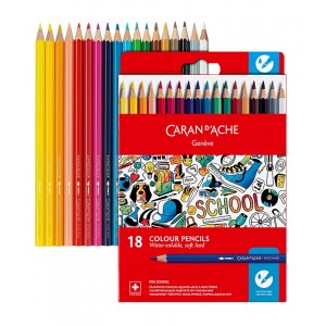 Coffret scolaire Caran d'Ache Crayons de couleur aquarellables - 18 couleurs Coffret scolaire Caran d'Ache Crayons de couleur aquarellables - 18 couleurs