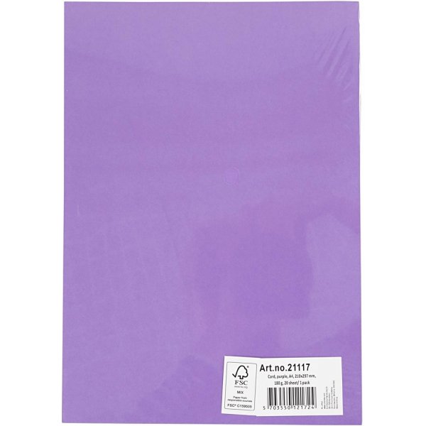 Carton coloré - violet - A4 - 180 g - 20 feuilles Carton coloré - violet - A4 - 180 g - 20 feuilles