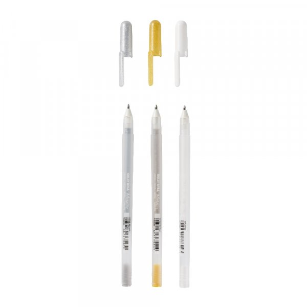 Stylos gel Sakura Gelly Roll - 3 stylos (Or, Argent, Blanc)