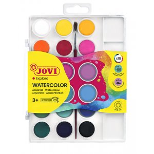Set aquarelle - Jovi - Kit de 18 gâteaux de couleurs 1 pinceau 1 étui plastique Set aquarelle - Jovi - Kit de 18 gâteaux de couleurs 1 pinceau 1 étui plastique