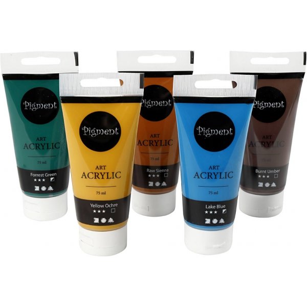 Pigment Art Acrylique - couleurs mlanges - couleurs naturelles - semi-brillant - 5 x 75 ml