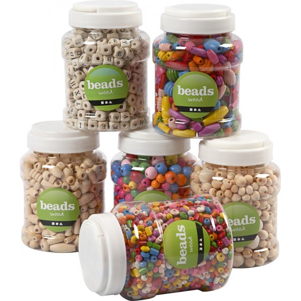 Perles en bois - couleurs et tailles mlanges - 6 x 400 ml