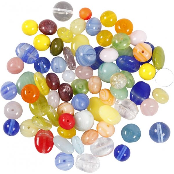 Perles de verre - couleurs mélangées - ovales - rondes/plates - 350 g Perles de verre - couleurs mélangées - ovales - rondes/plates - 350 g