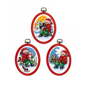 Kit de broderie Peintures - Pères Noël assis Kit de broderie Peintures - Pères Noël assis