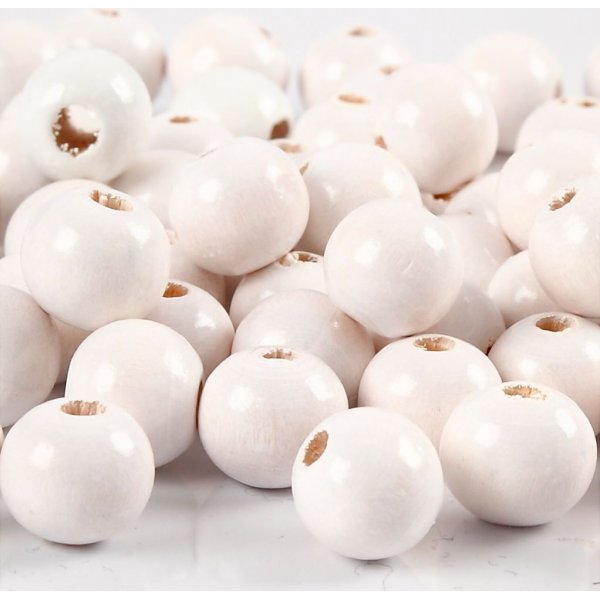 Perles en bois - 10 mm - blanches - 20 g
