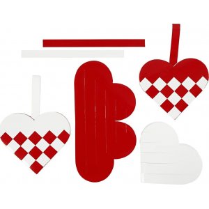 Set de bricolage - Coeurs tressés - rouge/blanc - 8 pcs Set de bricolage - Coeurs tressés - rouge/blanc - 8 pcs