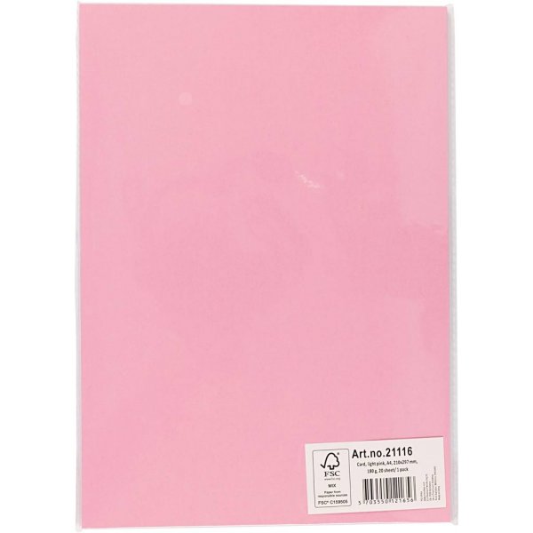 Carton coloré - rose clair - A4 - 180 g - 20 feuilles
