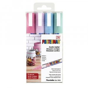 Feutre ZIG Posterman PMA-30 2 mm, lot de 4, couleur pastel
