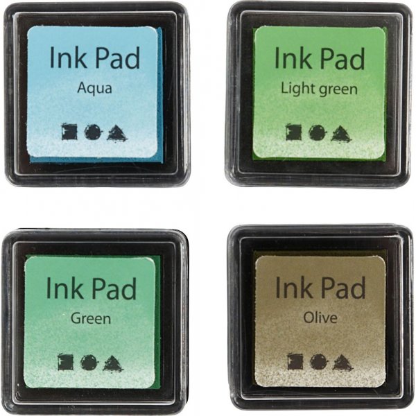 Tampon encreur - vert - vert clair - olive - aqua - 4 pcs