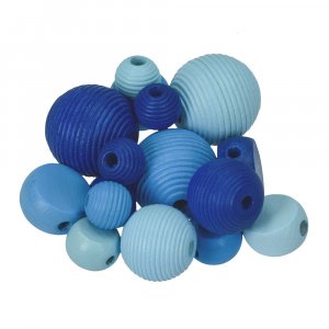 Perles en bois - mélange bleu 25 pcs. mélange de couleurs et de formes Perles en bois - mélange bleu 25 pcs. mélange de couleurs et de formes