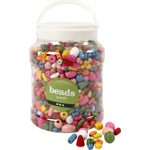 Perles en bois - moyennes - couleurs et tailles mélangées - 2 l Perles en bois - moyennes - couleurs et tailles mélangées - 2 l