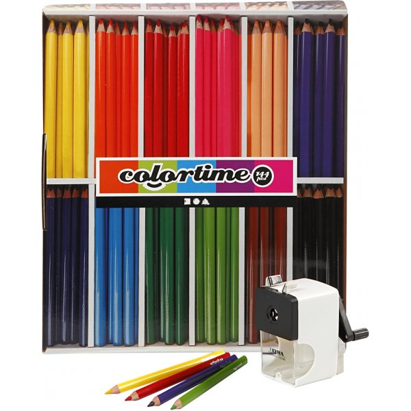 Colortime Crayons de couleur + taille-crayon - couleurs mélangées 12 x 12 pcs Colortime Crayons de couleur + taille-crayon - couleurs mélangées 12 x 12 pcs