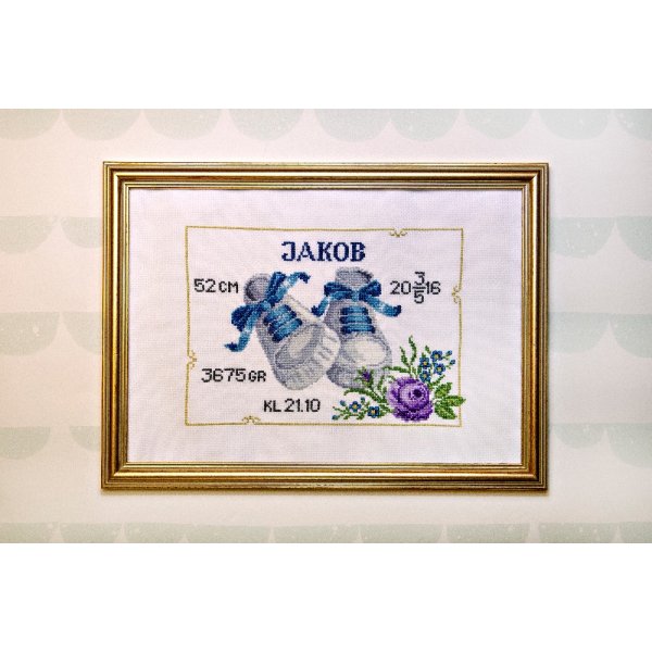 Kit de broderie Thme de naissance - Chaussures (Bleu)