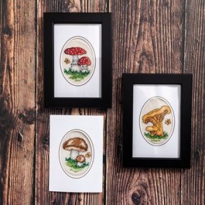 Kit de broderie - Champignons 3 tableaux / cartes Kit de broderie - Champignons 3 tableaux / cartes
