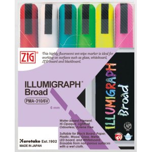 Stylo marqueur ZIG Illumigraph 6mm - 6 couleurs Stylo marqueur ZIG Illumigraph 6mm - 6 couleurs