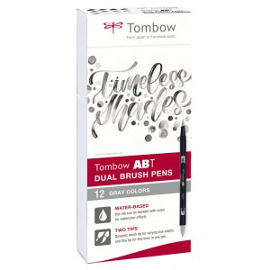 Lot de 12 feutres à double pointe Tombow ABT, niveaux de gris Lot de 12 feutres à double pointe Tombow ABT, niveaux de gris
