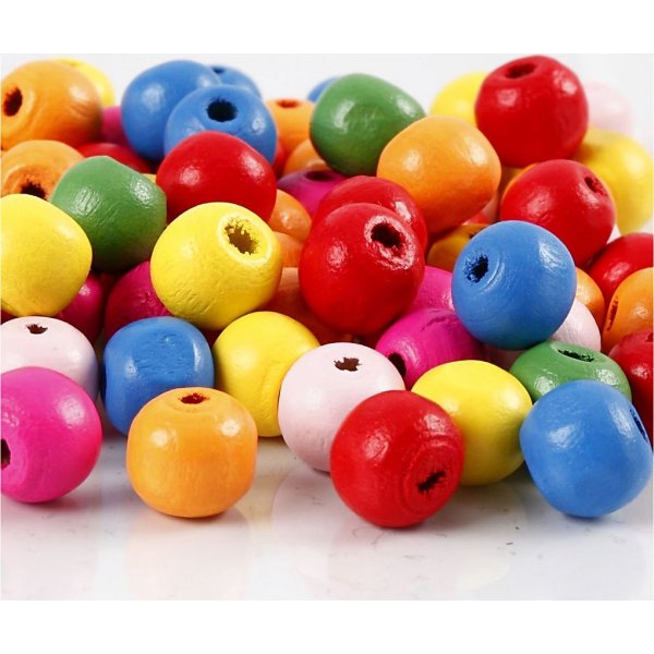 Perles en bois - Ø10 mm - couleurs mélangées - 500 g