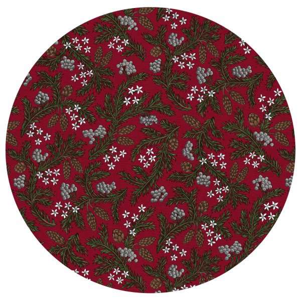 Toile cire PVC Ronde Brindille - Rouge