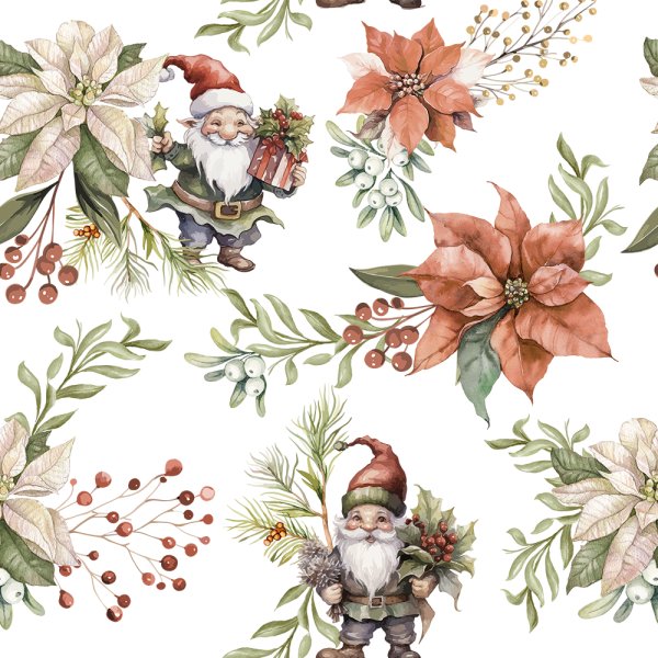 Jersey à motifs Pères Noël et poinsettias - Blanc Jersey à motifs Pères Noël et poinsettias - Blanc
