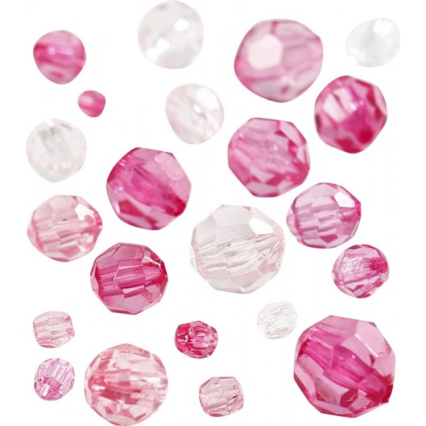 Perles en plastique à facettes Harmony - mixtes - rose - 45 g Perles en plastique à facettes Harmony - mixtes - rose - 45 g