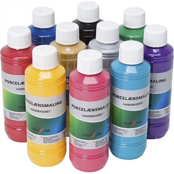 Peinture pour porcelaine - couleurs mlanges - 10 x 250 ml