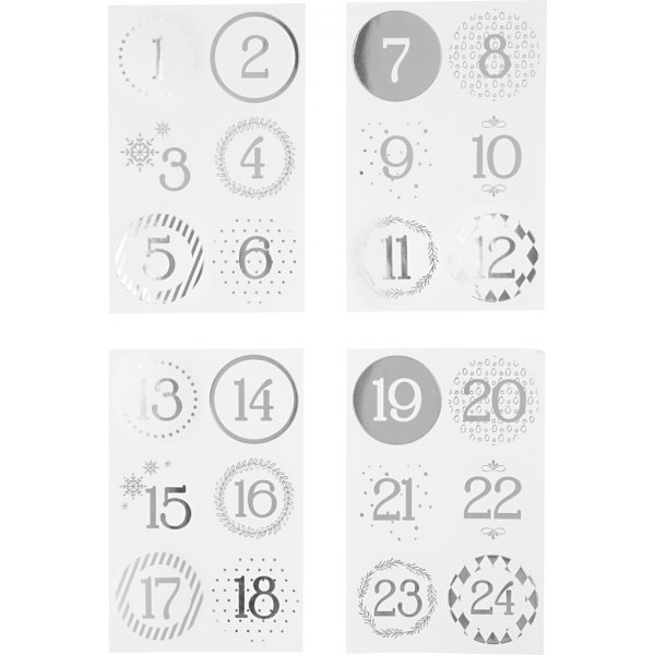 Numros de calendrier - argent - blanc - 4 feuilles