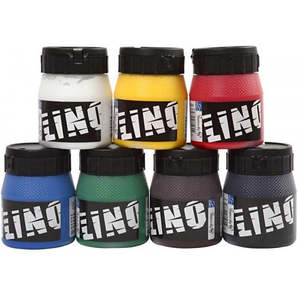 Peinture linolum - couleurs mlanges - 7 x 250 ml