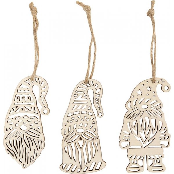 Ornements en bois en bois - Père Noël scandinave - 6 pcs