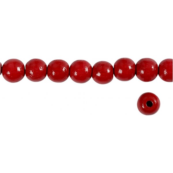 Perles en bois - Ø10 mm - rouge - 20 g